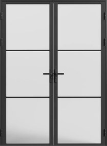 Drzwi kompletne 2-skrzydłowe dwustronne z aluminium i szkła hartowanego - 2 x wys. 204 x szer. 93 cm - Czarny - MASERU