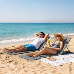 Outsunny Zestaw 2 mat plażowych z regulowanym oparciem, składane lekkie leżaki plażowe z poduszką i kieszenią na przechowywanie | Aosom PL