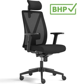 Fotel biurowy ergonomiczny Diplo z zagłówkiem, zgodny z normą BHP