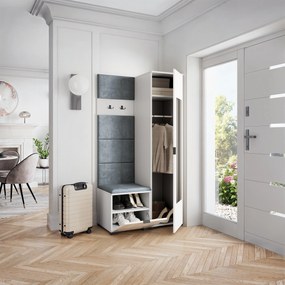 Masseno Garderoba VIRA 95/181/51 cm Nowoczesna Szafa do Przedpokoju Biała, MONOLITH 85 (Szary)