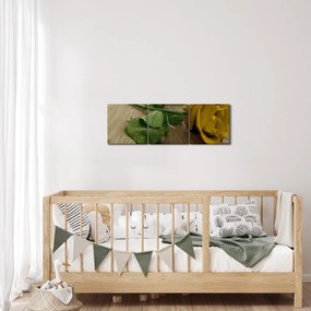 Obraz - Żółte róże w stylu vintage (z zegarem) (90x30 cm)