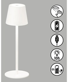 Biała lampa stołowa LED z metalowym kloszem, ściemniaczem i czujnikiem ruchu (wys. 38 cm) Tropea – Fischer &amp; Honsel