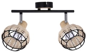 Czarno-kremowa lampa sufitowa z metalowo-rattanowym kloszem ø 12 cm Tajga – Candellux Lighting