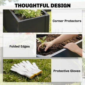 Outsunny Podwyższona grządka w kształcie litery L, odporna na warunki atmosferyczne, wykonana z ocynkowanej stali, 150 x 150 x 55 cm, czarna | Aosom PL