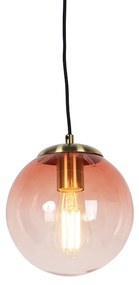 Lampa wisząca w stylu art deco mosiądz z różowym szkłem 20 cm - Pallon ArtDeco Oswietlenie wewnetrzne
