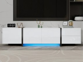 Błyszcząca szafa pod TV 170×30×39 cm - z oświetleniem LED - 3 drzwi i 1 szuflada - Płyta wiórowa - Biały