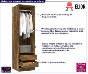 Wąska szafa bez drzwiczek z drążkiem przydymiony dąb - Uxaro 4X