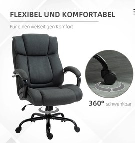 Vinsetto Fotel biurowy, Ergonomiczny fotel biurowy, Fotel obrotowy z wyściełanym podłokietnikiem, do 220 kg, Szary