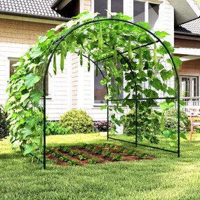 Outsunny Metalowa podpora ogrodowa, odporna na rdzę, łukowata podpora dla ogórków, 210 x 250 x 216 cm, ciemnozielona | Aosom PL
