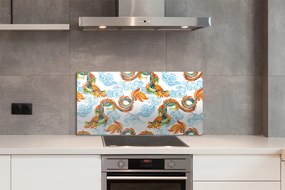 Szkło do Kuchni na Ścianę Tradycyjne Smoki Japońskie