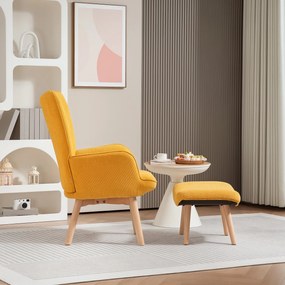 HOMCOM Fotel Akcentowy z Podnóżkiem, Relaksacyjny w Wyglądzie Sztruksu, Fotel z Drewnianymi Nogami, Do Salonu, Pomarańczowy