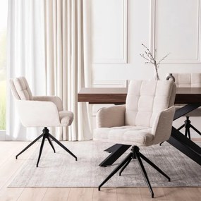 Krzesło Tapicerowane Obrotowe do Salonu AKITA Kremowe Sztruksowe Nowoczesne