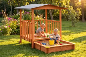 Piaskownica z werandą SUNNY, 130x130x143cm, brązowa/szara Jurhan