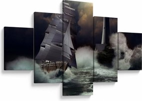 Obraz - Statek płynący przez wzburzone fale (125x70 cm)