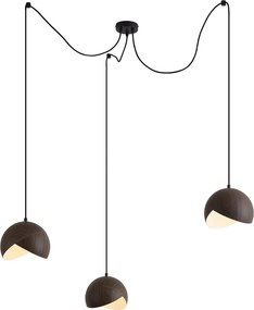 Designerska lampa wisząca czarna z kloszem z nadrukiem drewna i opalowym szkłem 3-punktowa - Tulip