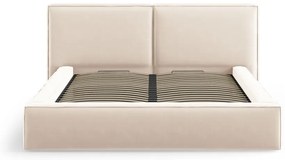 Kremowe aksamitne tapicerowane łóżko dwuosobowe ze schowkiem i stelażem 180x200 cm Arendal – Cosmopolitan Design