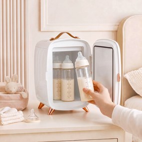 HOMCOM Minilodówka na Kosmetyki, Napoje i Przekąski, Przenośna z Oświetlonym Lusterkiem, Cicha Praca, 6L, Biała