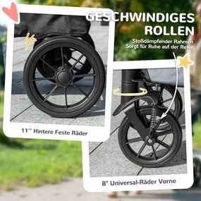 PawHut Wózek dla Psów, Składany Wózek dla Dużych Psów, Wózek dla Zwierząt z 4 Kołami, Smycze Bezpieczeństwa, Hamulce, Szary