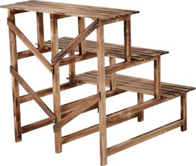 Outsunny regał na rośliny półka na kwiaty regał na kwiaty półka na rośliny stojak na kwiaty 3 stopnie drewno jodłowe kolor ciemnobrązowy 80 x 80 x 80 cm