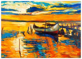 Obraz - Łódź o zachodzie słońca (70x50 cm)