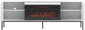 Szafka RTV z kominkiem Aspen 02 biały mat/czarny 180 cm