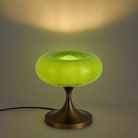 Lampa stołowa retro ciemny brąz z zielonym szklanym kloszem 31cm - Glaze
