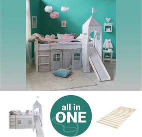 Łóżko piętrowe 90x200 cm Białe szarość Listwy Wieża Łóżko piętrowe