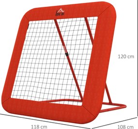 HOMCOM Siatka do Odbijania Piłki, Regulowana, Składana, Metalowa Rama, Siatka Wszechpogodowa, w zestawie kołki, Czerwona
