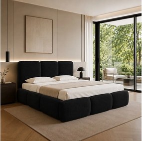 FURNISTAR Łóżko tapicerowane BOVA 160x200 cm z pojemnikiem na pościel|Stelaż|Łóżko dwuosobowe|Wygląd łóżka kontynentalnego-Jasnoszary