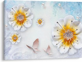 Obraz - Kompozycja z kwiatami i motylami (70x50 cm)