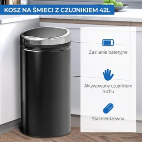 HOMCOM kosz na śmieci automatyczny 42L stal nierdzewna kosz do kuchni z sensorem podczerwieni odpady kuchenne | Aosom PL