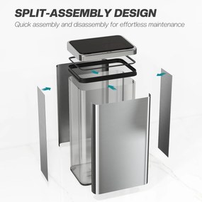 HOMCOM Kosz na śmieci z czujnikiem 50L Stal nierdzewna Automatyczny kosz z miękkim zamykaniem pokrywy Czujnik ruchu 35,5 x 26 x 67 cm Srebrny | Aosom PL