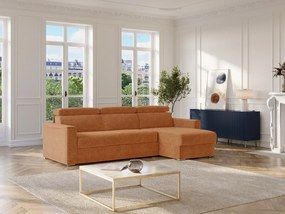 Kanapa narożna dwustronna rozkładana w tkaninie szenilowej w kolorze terakota - Powierzchnia spania z szerokimi lamelami 160 cm - Materac 18 cm VIZIR