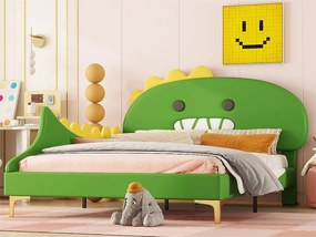 Łóżko dziecięce 140x200 cm - w kształcie dinozaura - z ekoskóry - Zielone