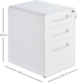 Vinsetto rolka pojemnik szafka na dokumenty z szufladami 3, pojemnik biurowy, stal, biały