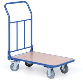 Wózek platformowy ze składanym uchwytem z siatką, platforma 500 x 800 mm, nośność 200 kg, koła 125 mm z szarą gumą