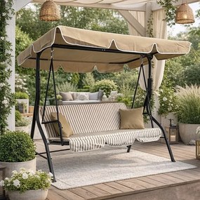 Huśtawka ogrodowa 3-osobowa Puerto MAS-4003A, beżowy w białe paski