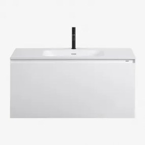 Zestaw Wiszących Mebli Łazienkowych Zintegrowany Z Umywalką Macrae Biała & Bezlusterkowiec & Czarny Matowy ↑20 - Sklum