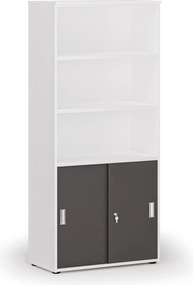 Szafa biurowa kombinowana PRIMO WHITE, drzwi przesuwne na 2 poziomach, 800 x 420 x 1781 mm, biały/grafit