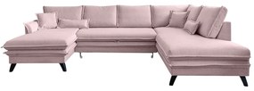 Pudroworóżowa rozkładana sofa w kształcie litery "U" Miuform Charming Charlie, prawostronna