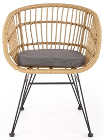 K456 krzesło naturalny/popielaty, rattan syntetyczny, tkanina, boho,