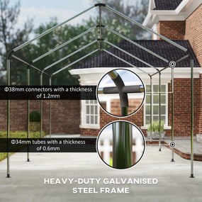 Outsunny Przenośny Carport 3x6 m, Schronienie dla pojazdów z 2 Wejściami, Dachem z Poliestru, dla Samochodów, Łodzi, Narzędzi Ogrodowych, Ciemnozielony