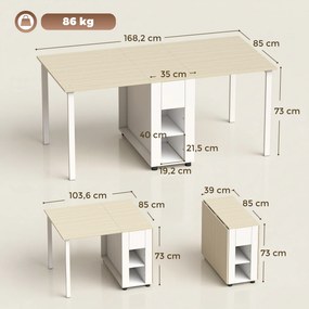 HOMCOM Stół Składany dla 6 Osób, Duży Stół Jadalniany 168 cm z 2 Szufladami i 4 Półkami | Aosom PL