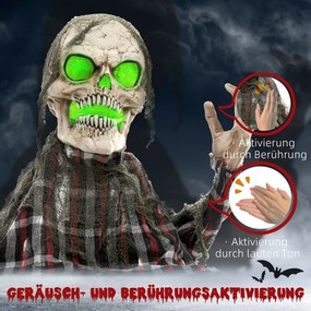 HOMCOM Dekoracja na Halloween Groundbreaker-Szkielet, giętkie ramiona, świecące oczy, upiorny wyc