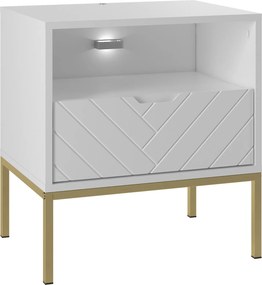 Szafka nocna glamour z oświetleniem Aspen 04 biały mat/złoty