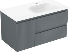 Mexen Rivel szafka łazienkowa 90 cm z umywalką Vela prawą, 2S, 1D, ryflowana, grafit/biała mat - 91A23-09047-3-BBFFF66-W23P01