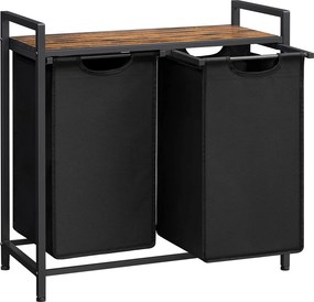 Kosz na bieliznę z półką BERGEN, 2x46l, czarna/brązowa Vasagle