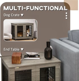 PawHut Klatka dla psów z miękką poduszką, do 20kg/50cm długości ciała, Metal, 80x56x63cm, Szary/Dekor drewna