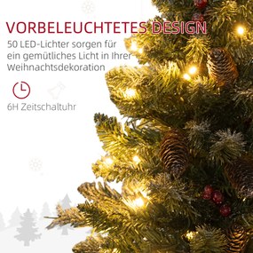 HOMCOM Sztuczna choinka, 86 gałązek, 50 ciepłobiałych LED, szronione końcówki, ognioodporna, 0,6 m | Aosom PL