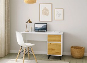 Skandynawskie biurko z szafką i szufladą biały + dąb artisan L5-C56